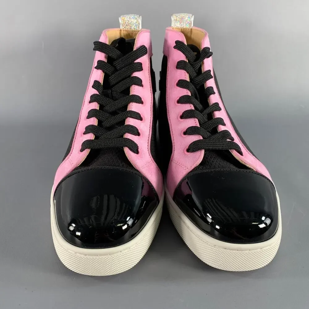 CHRISTIAN LOUBOUTIN Size 9.5 Black Pink Mixed Materials Leather Sneakers